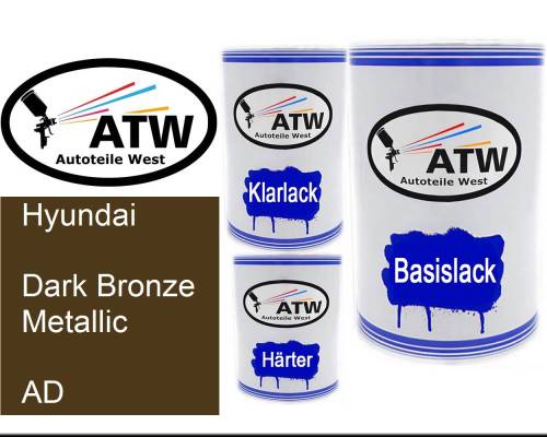 Hyundai, Dark Bronze Metallic, AD: 500ml Lackdose + 500ml Klarlack + 250ml Härter - Set, von ATW Autoteile West.
